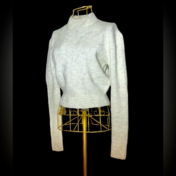 NWT Madewell Alpaca-Blend Mockneck Puff Sleeve Sweater in Light Heather Gray XXS - Picture 6 of 16